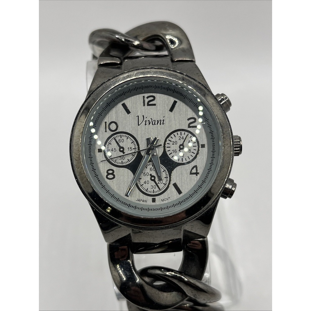 Vivani Women's Quartz Watch Gunmetal Tone Link‎ 7" Band 38mm Case- New Battery